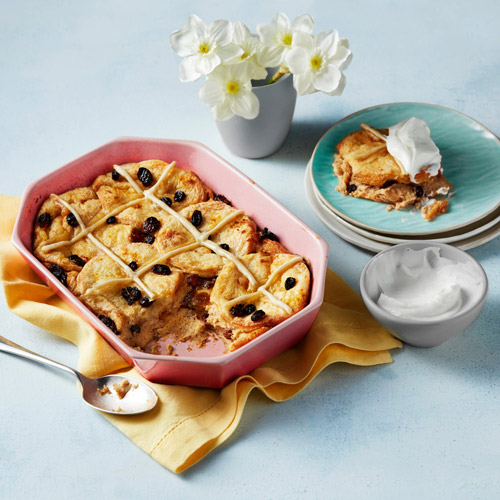 Hot cross bun bread and butter pudding-easy Easter menu-Slimming World blog