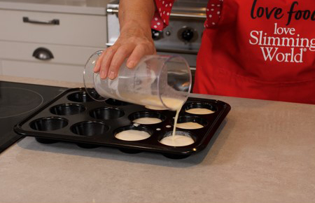 Pouring batter into holes-Slimming World Yorkshire puddings-Slimming World blog