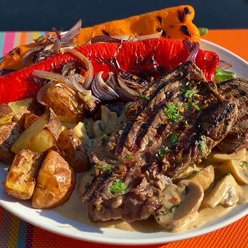 Steak in mushroom sauce with potatoes and peppers-Slimming World BBQ recipes-Slimming World blog
