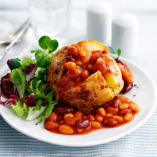 Jacket potato with mixed beans and salad-student recipes-slimming world blog