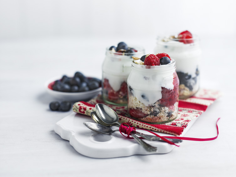 Berries and fromage frais in a glass