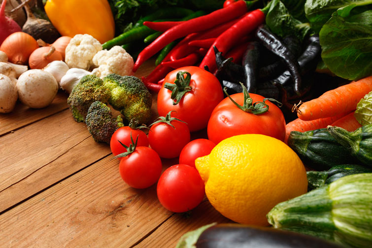 A selection of fruit and veg on a table