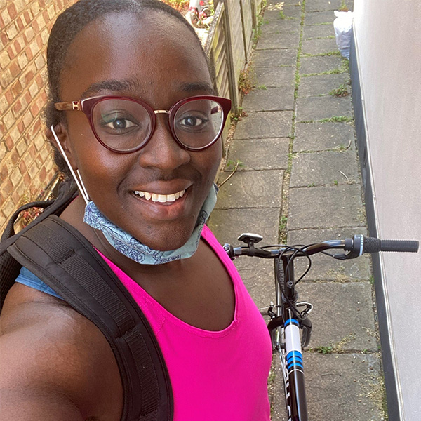 Lorraine posing in front of bike-summer activity ideas-slimming world blog