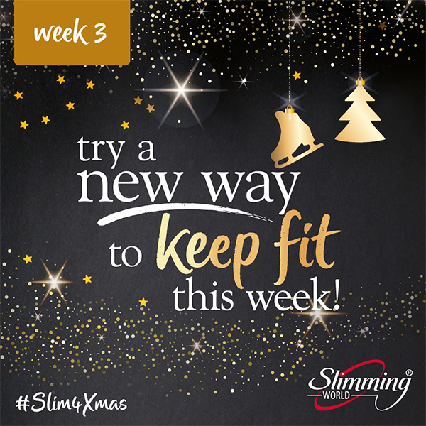 Try a new way to keep fit this week-Slimming World Christmas challenge week 3-black background with gold sparkles
