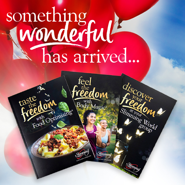 Slimming World new member pack promotion with the text 'something wonderful has arrived'