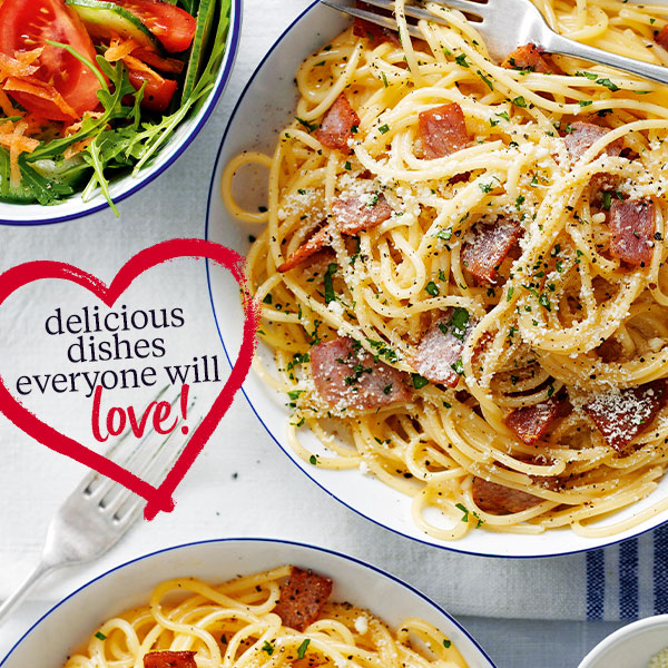 Slimming World carbonara with text: delicious dishes everyone will love