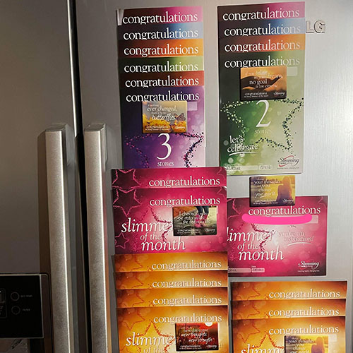 Fridge door filled with Slimming World award stickers