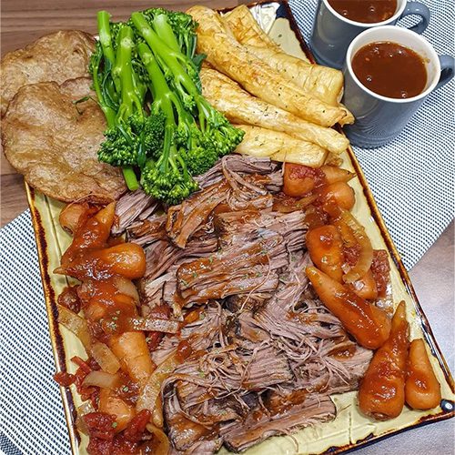 Slow-cooked red wine beef brisket