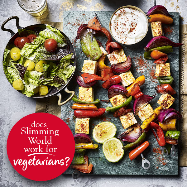 Slimming World paneer kebabs. Text: Does Slimming World work for vegetarians?