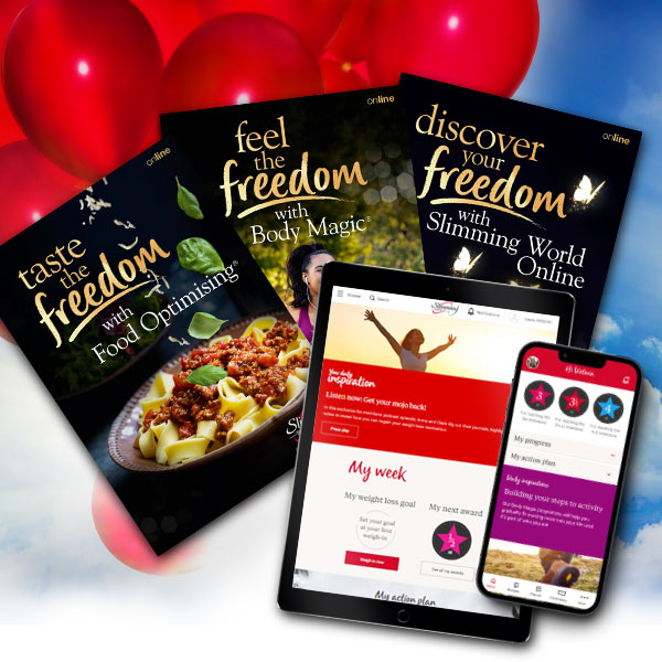 Slimming World Online books with an ipad and phone