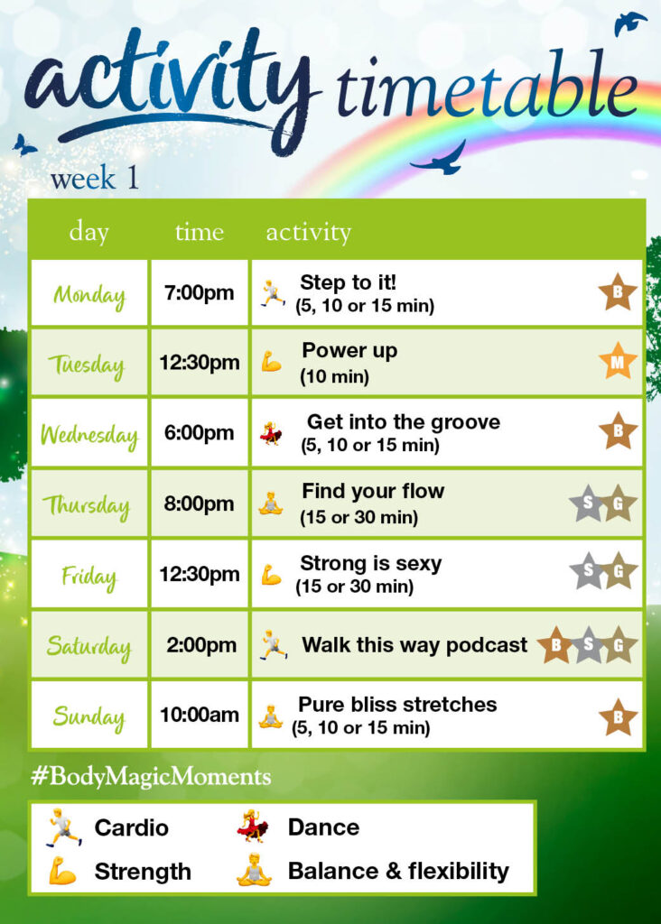 Slimming World activity timetable week 1