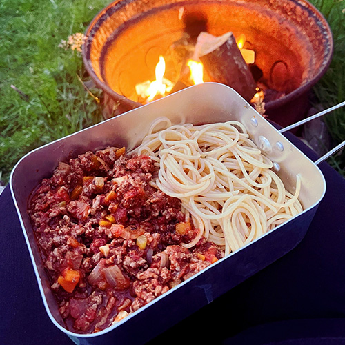 Amy's spaghetti bolognese in a mess tin