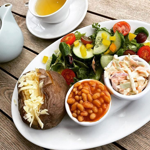 Becky's Food Optimising lunch of jacket potato, beans, cheese and salad