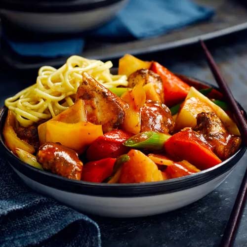 Slimming World sweet and sour chicken with egg noodles