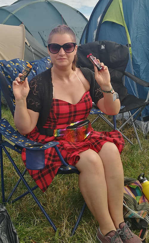 Slimming World member Zoe at a festival with Slimming World Hi-fi bars