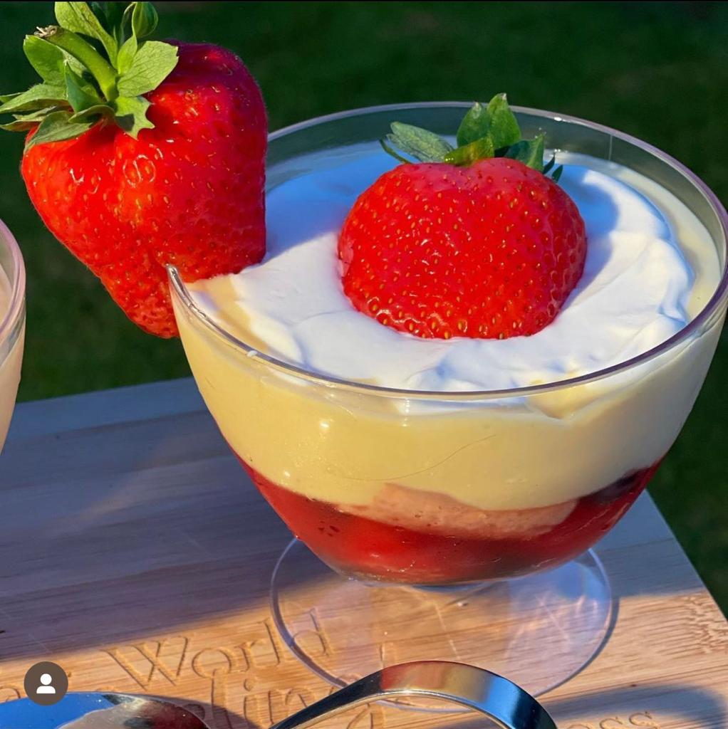 Trifle topped with strawberry