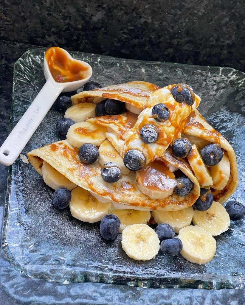 Crepes with blueberries and bananas
