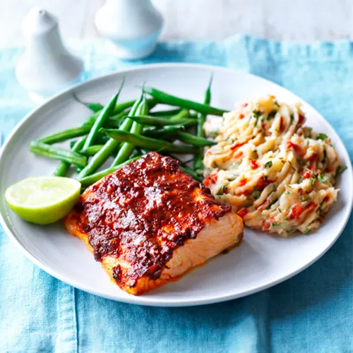 Slimming World air fryer salmon and herby mash
