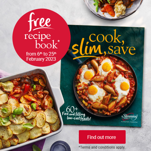Free copy of our Cook, Slim, Save recipe book (worth £4.95) when you; buy a 12-week Countdown course at your local group (and get 12 weeks for the price of 10) or sign up to our Gold or Silver Slimming World Online membership package.