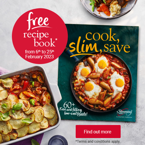 A free copy of our Cook, Slim, Save recipe book (worth £4.95) when you; buy a 12-week Countdown course in your local group (and get 12 weeks for the price of 10) or sign up for our Gold or Silver Slimming World Online membership package.