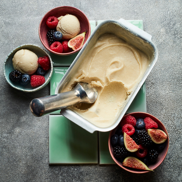 Slimming World dairy free ice cream. Vegan vanilla ice cream served with fruit
