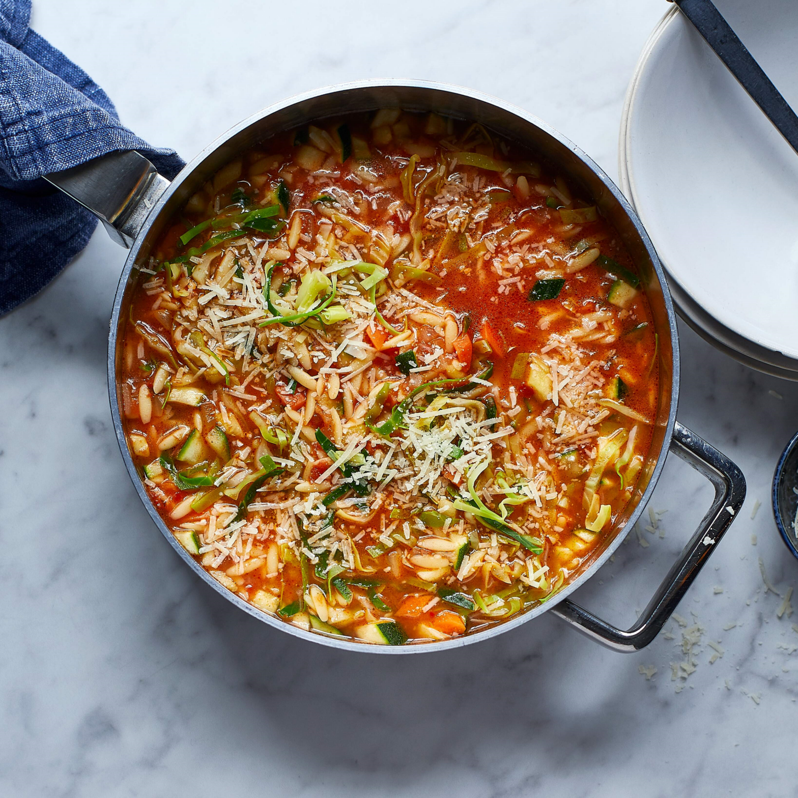 Pan filled with minestrone soup