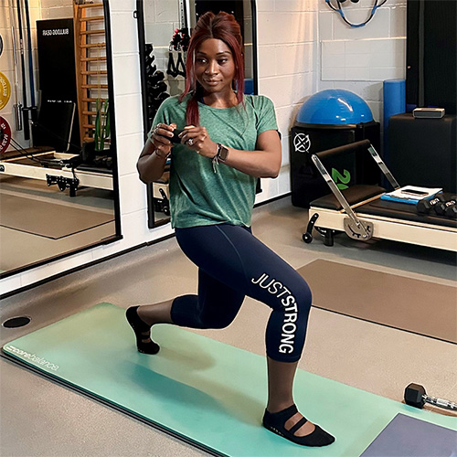 Elsie Perks on her yoga mat