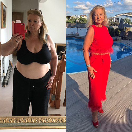 Slimming World member Jane's before and after photos, showing an 8st 9lb weight loss transformation.