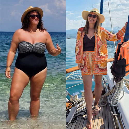Slimming World member Jules' before and after photos, showing a 3st 3lb weight loss transformation