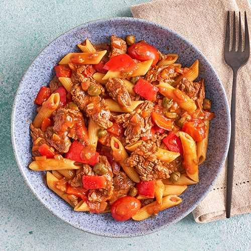 Slimming World Kitchen - week 64 - punchy puttanesca-style steak pasta