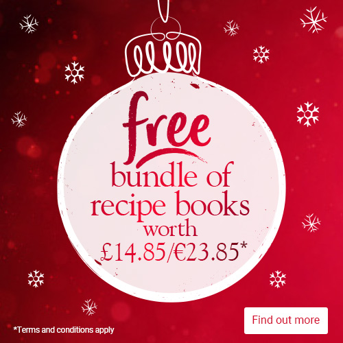 Free bundle of recipe books worth £14.85/€23.85. Terms and conditions apply. 12th October to 1st November 2025.