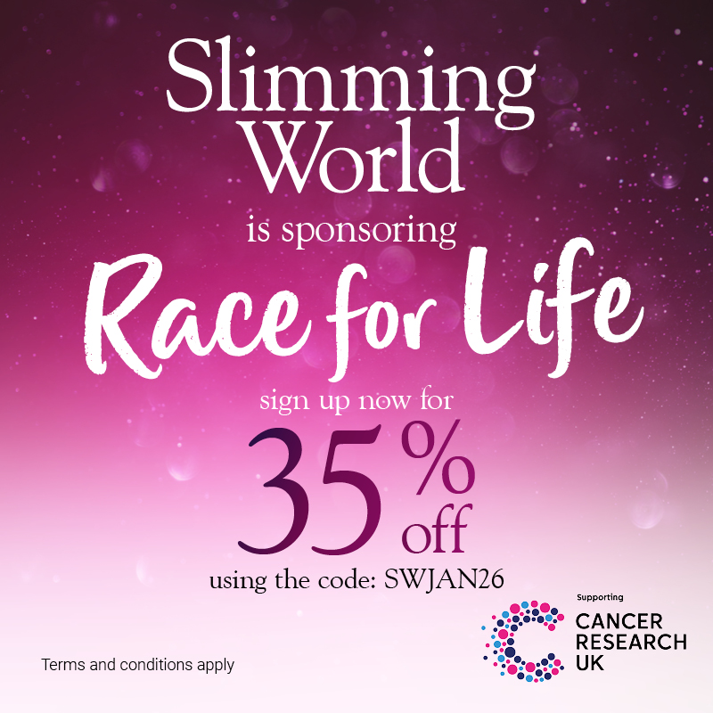 Slimming World is sponsoring Race for Life. 35% off using the code SWJAN26. Offer valid until 31st January 2026. Terms & conditions apply.