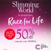 Slimming World is sponsoring Race for Life - sign up now for 50% off using the code SWSPR26. Offer valid 23rd March to 19th April 2026
