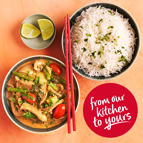 Slimming World Kitchen week 9 header: red Thai duck curry with rice