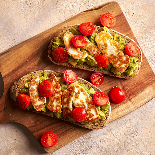 Avocado Cherry Tomato Halloumi On Toast