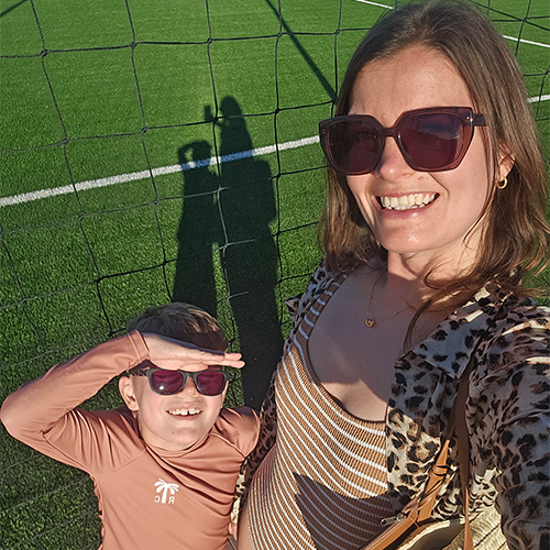 Member Hollie Webb with son at football - Easter activity