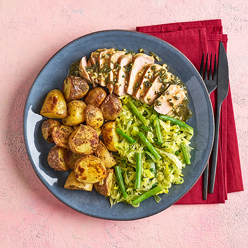 Slimming World Kitchen week 16: Pan-fried pork with garlic and herb roasties