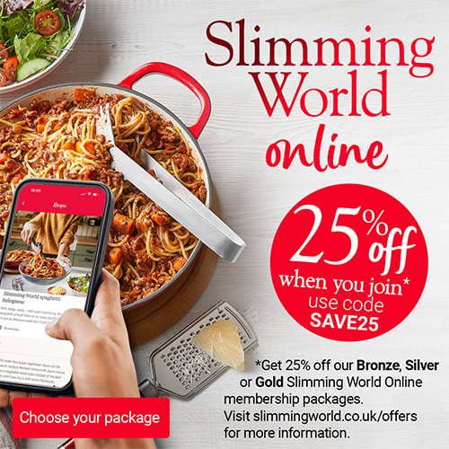 Slimming World Online. 25% off when you join* - use code SAVE25. *Get 25% off our Bronze, Silver or Gold Slimming World Online membership packages. Visit slimmingworld.co.uk/offers for more information.