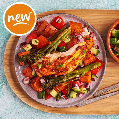 Slimming World Kitchen, week 26: harissa salmon, sweet potatoes and pickled cucumber salad