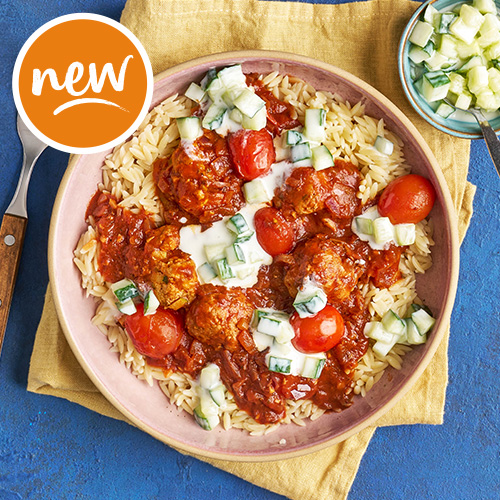 Slimming World Kitchen, week 24: saucy pork meatballs with orzo and tzakziki