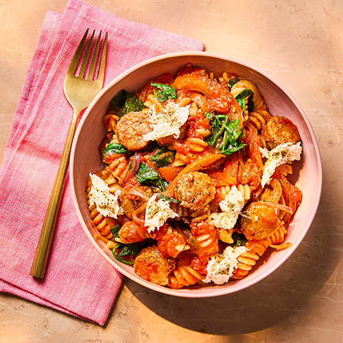 veggie sausage pasta with mozzarella