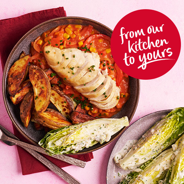 Slimming World Kitchen, week 36: chicken with wedges and tomatoey corn sauce and salad - header