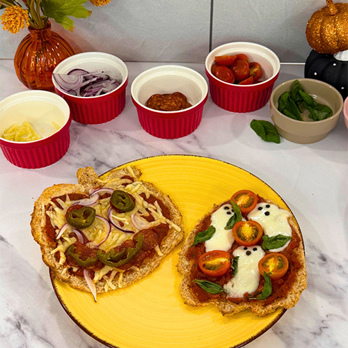 spooky pizzas - ghosts and pumpkin